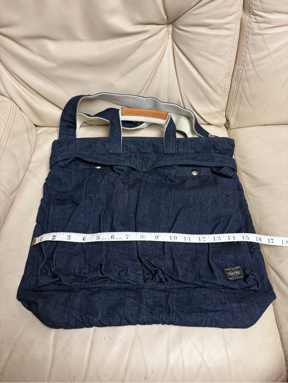 PORTER YOSHIDA Blue Denim Jeans 2 Way Helmet Tote Bag Japan Pockets - Picture 3 of 14